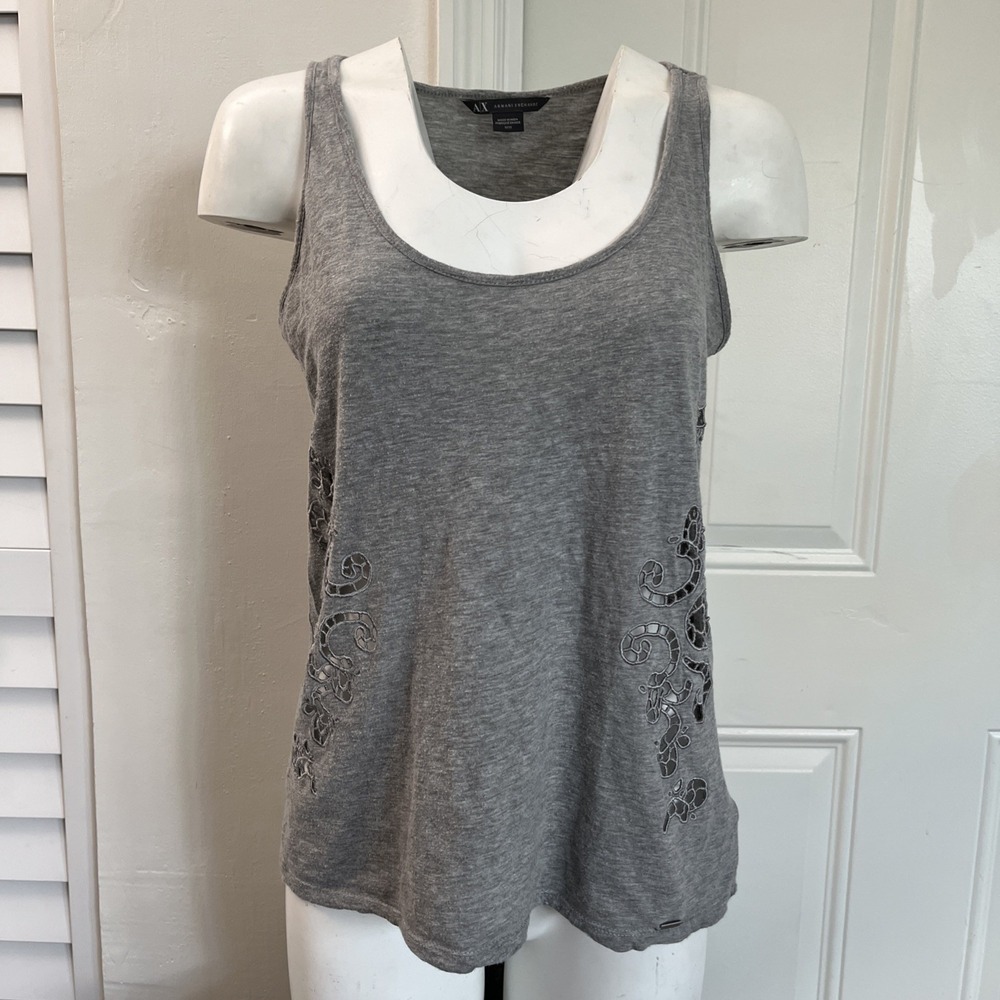 Armani Exchange Tank Top Womens M Embroidered Gray Cotton